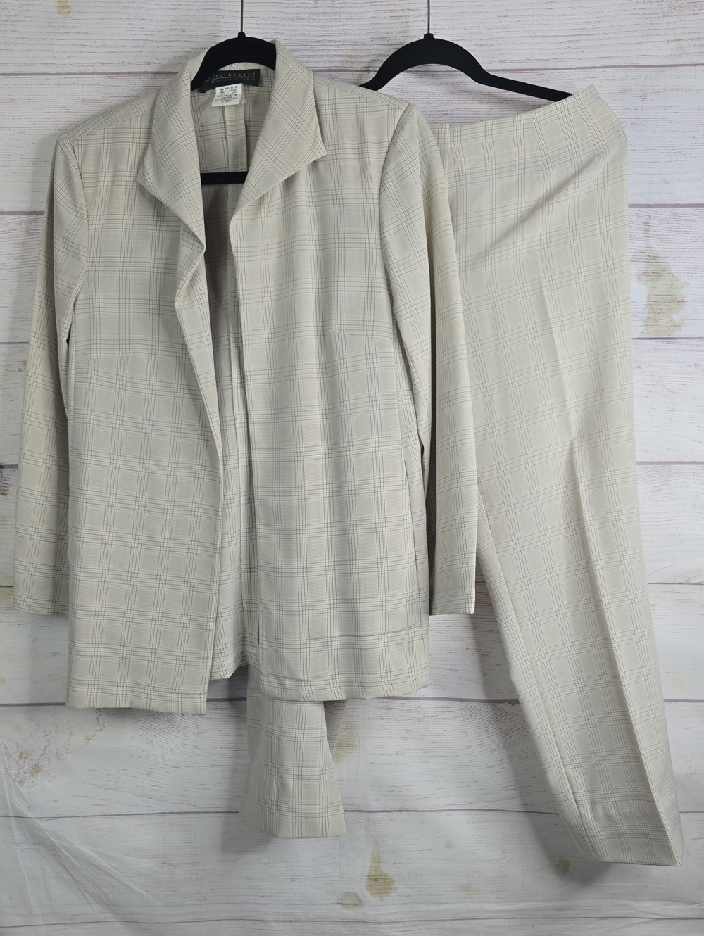 Harve Benard Cream Plaid Two-Piece Blazer Jacket & Pant Set Sz 8